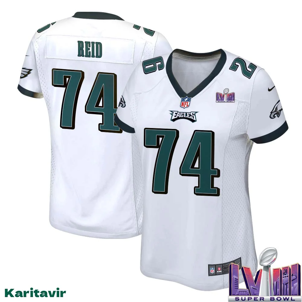 Trevor Reid No 74 Women White Eagles Super Bowl LVIII Away Game Player Jersey