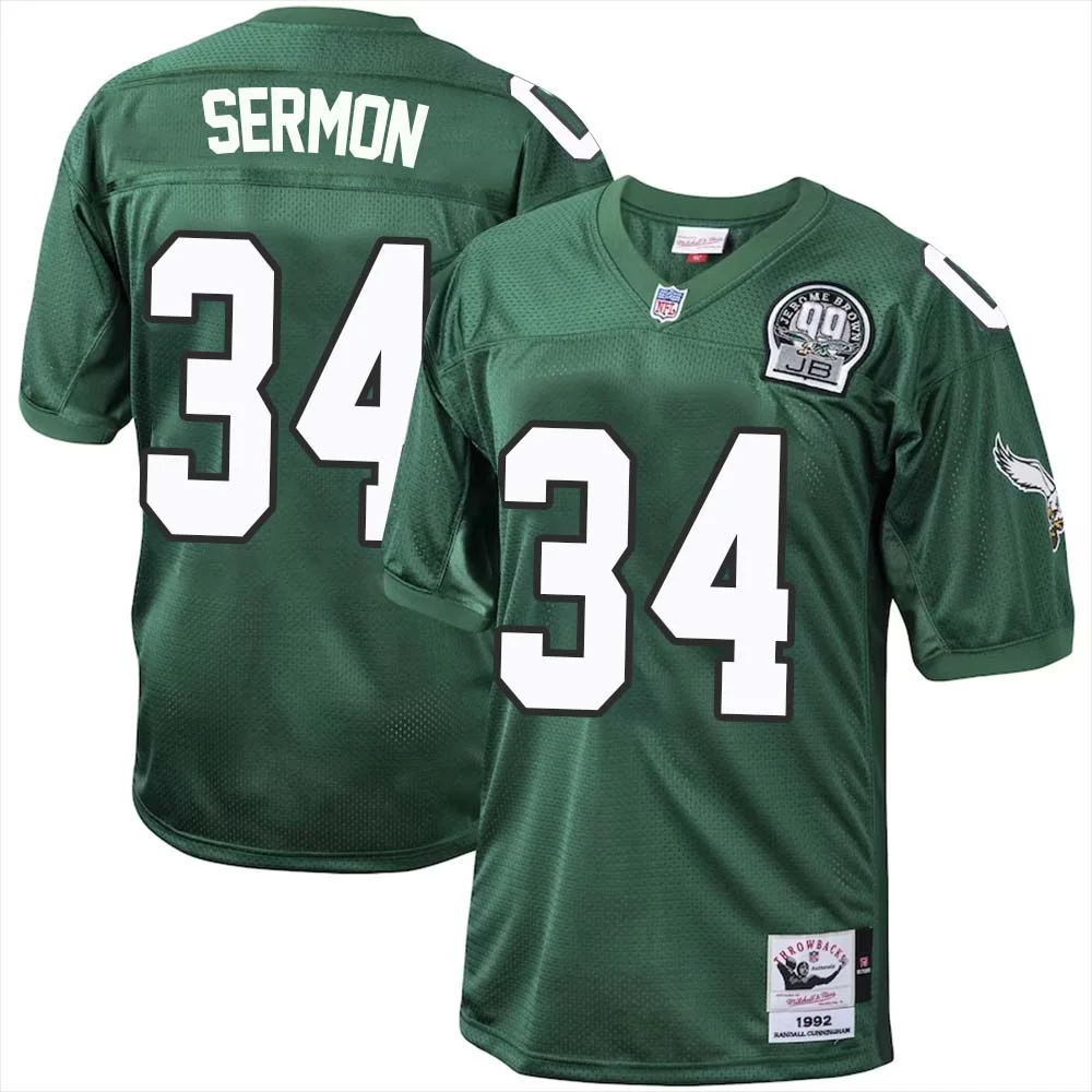 Trey Sermon No 34 Philadelphia Eagles Mitchell Ness Kelly Green 1992 Authentic Throwback Retired Player Jersey 1