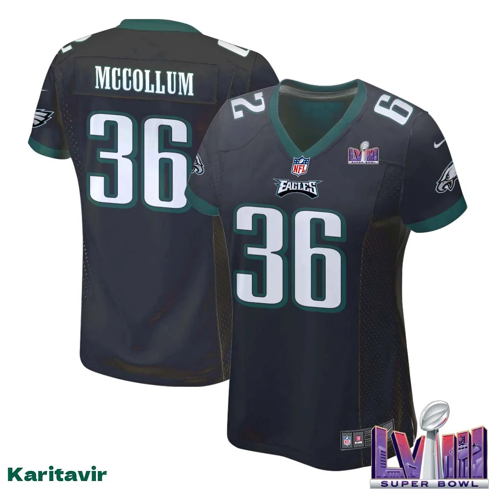Tristin Mccollum No 36 Women Black Philadelphia Eagles Super Bowl LVIII Alternate Game Player Jersey 1