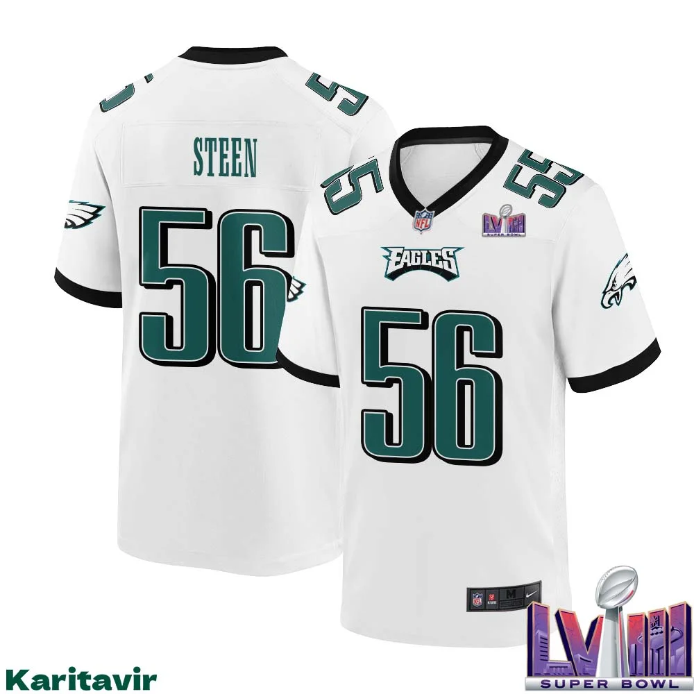 Tyler Steen No 56 Men White Philadelphia Eagles Super Bowl LVIII Away Game Player Jersey