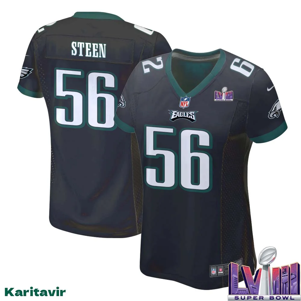 Tyler Steen No 56 Women Black Philadelphia Eagles Super Bowl LVIII Alternate Game Player Jersey