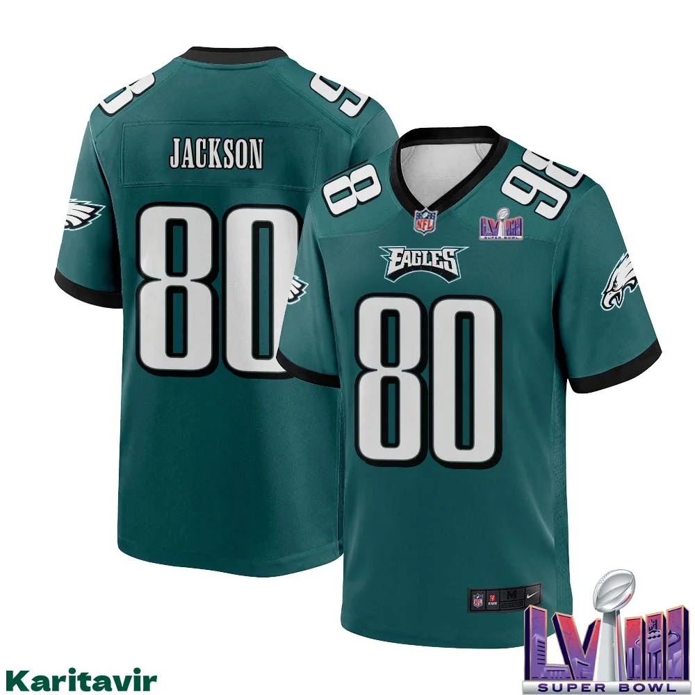 Tyree Jackson No 80 Men Midnight Green Philadelphia Eagles Super Bowl LVIII Home Game Player Jersey
