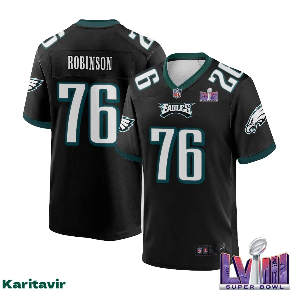 Tyrese Robinson No 76 Men Black Philadelphia Eagles Super Bowl LVIII Alternate Game Player Jersey