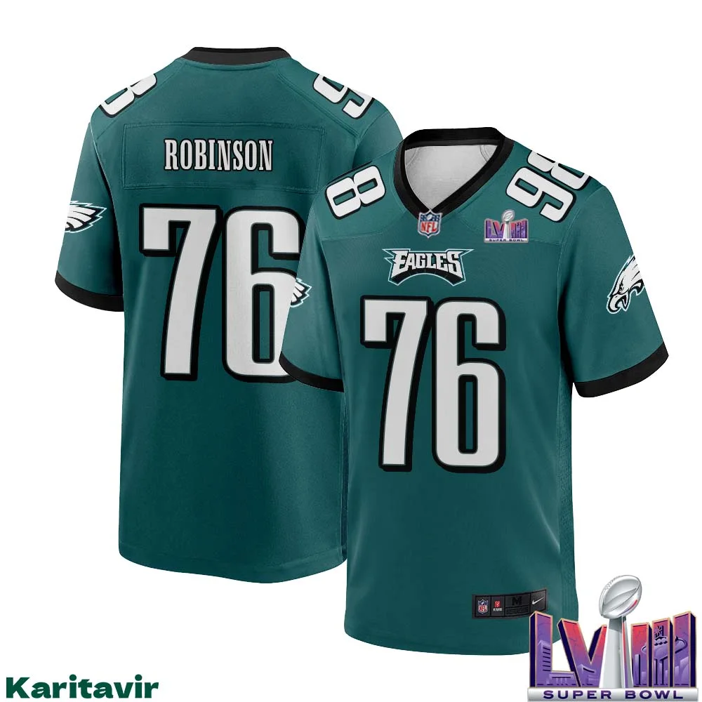 Tyrese Robinson No 76 Men Midnight Green Philadelphia Eagles Super Bowl LVIII Home Game Player Jersey