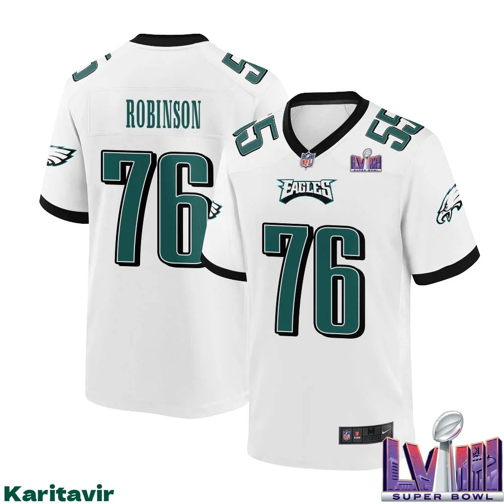Tyrese Robinson No 76 Men White Philadelphia Eagles Super Bowl LVIII Away Game Player Jersey