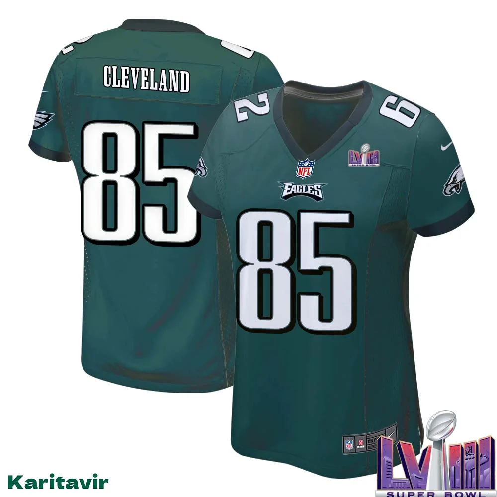 Tyrie Cleveland No 85 Women Midnight Green Philadelphia Eagles Super Bowl LVIII Home Game Player Jersey