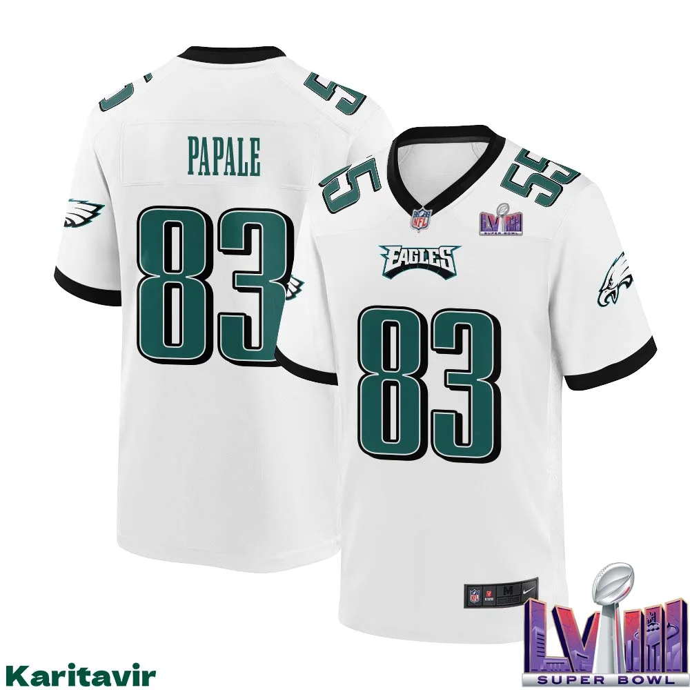 Vince Papale No 83 Men White Philadelphia Eagles Super Bowl LVIII Away Game Player Jersey 1