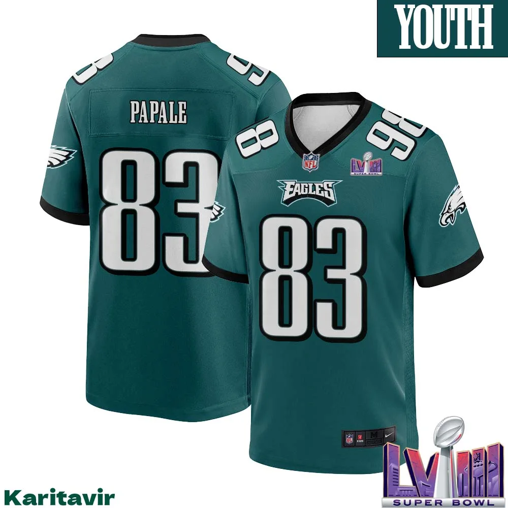 Vince Papale No 83 Youth Midnight Green Philadelphia Eagles Super Bowl LVIII Home Game Player Jersey 1