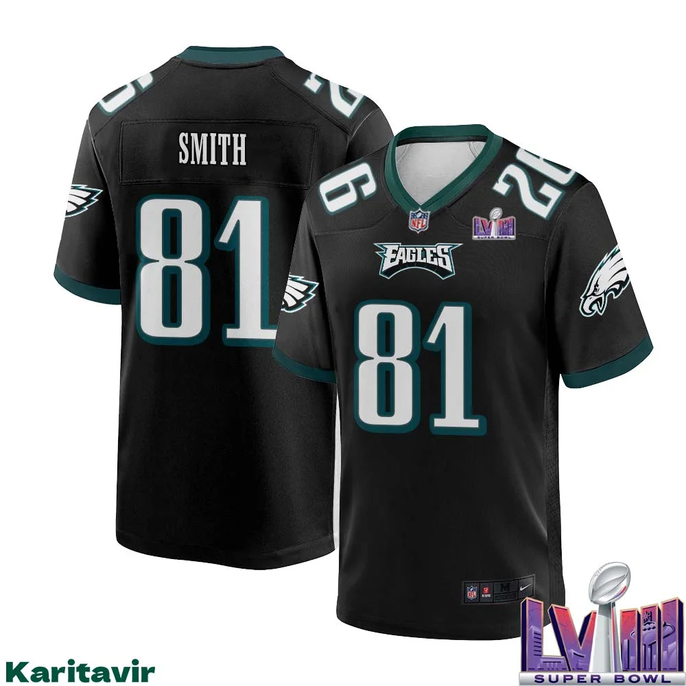 Will Smith No 81 Men Black Philadelphia Eagles Super Bowl LVIII Alternate Game Player Jersey 1