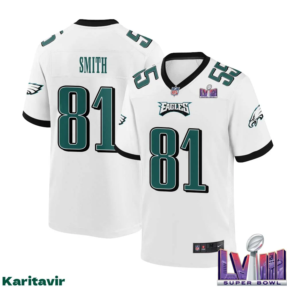 Will Smith No 81 Men White Philadelphia Eagles Super Bowl LVIII Away Game Player Jersey 1