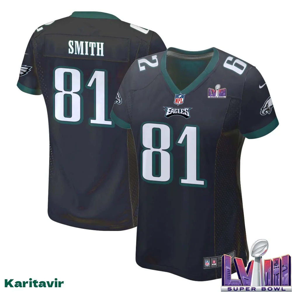 Will Smith No 81 Women Black Philadelphia Eagles Super Bowl LVIII Alternate Game Player Jersey