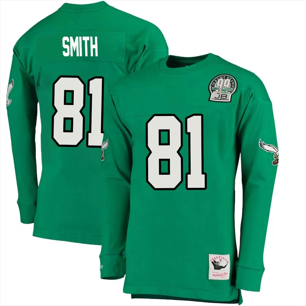 Will Smithno 81 Mitchell Ness Kelly Long Sleeve Top Green Philadelphia Eagles Throwback Retired Player 1