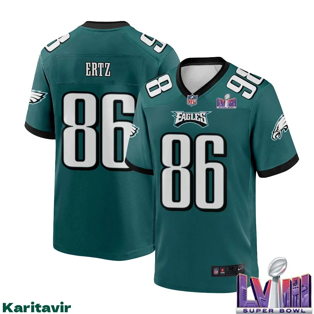 Zach Ertz No 86 Men Midnight Green Philadelphia Eagles Super Bowl LVIII Home Game Player Jersey 1