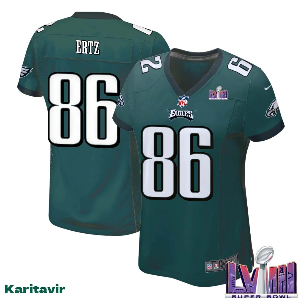 Zach Ertz No 86 Women Midnight Green Philadelphia Eagles Super Bowl LVIII Home Game Player Jersey