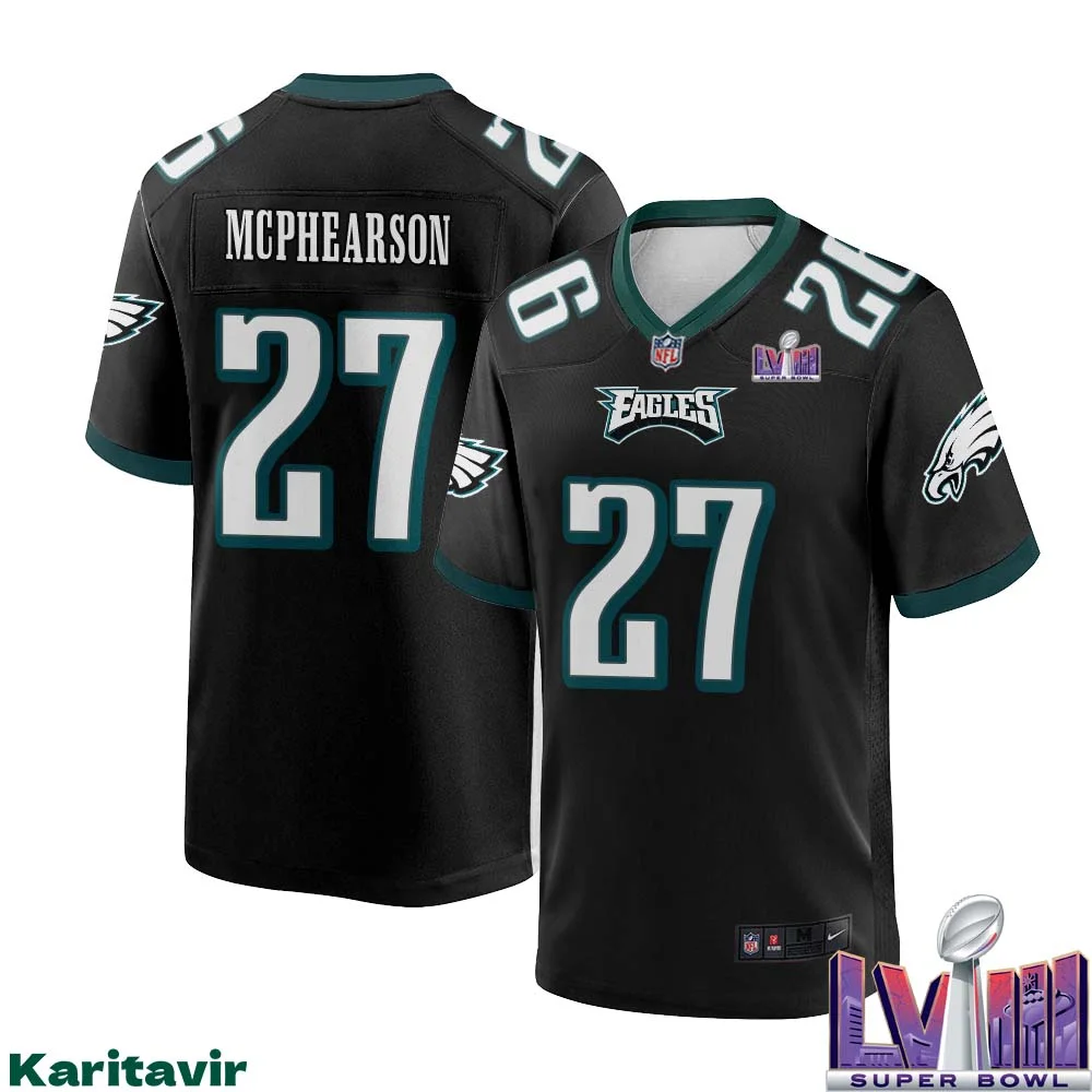 Zech Mcphearson No 27 Men Black Philadelphia Eagles Super Bowl LVIII Alternate Game Player Jersey 1