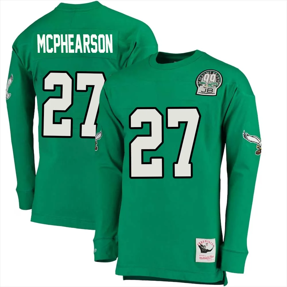 Zech Mcphearson No 27 Mitchell Ness Kelly Long Sleeve Top Green Philadelphia Eagles Throwback Retired Player 1