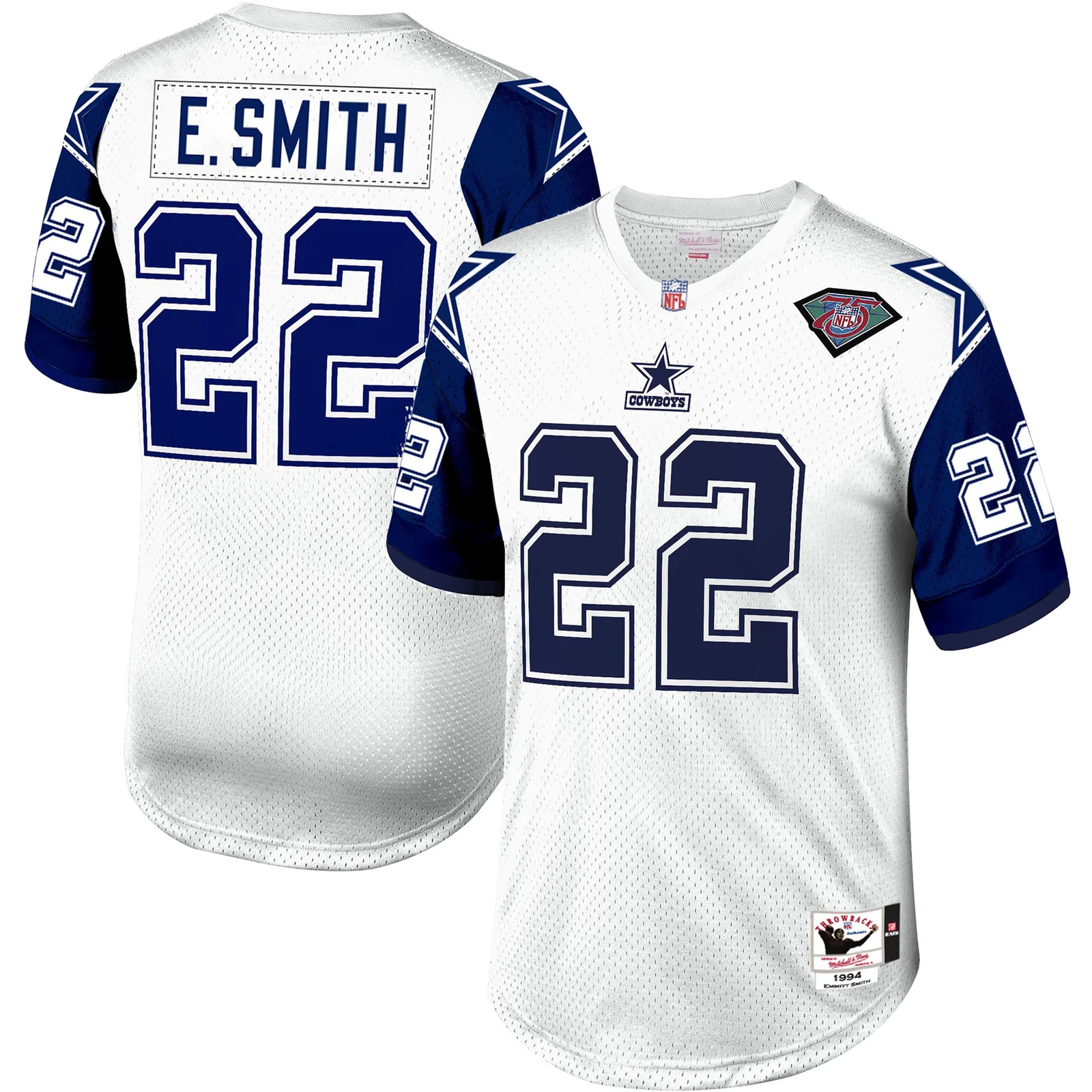 Men's Emmitt Smith Dallas Cowboys Mitchell &amp; Ness 1994 Authentic Retired Player Jersey - White/Navy -
