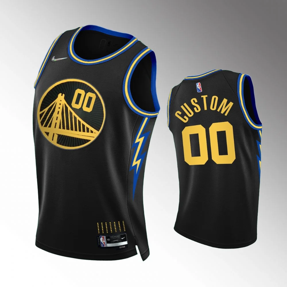 Men's Golden State Warriors #00 custom 2021-22 City Edition 75th Season Black Jersey -