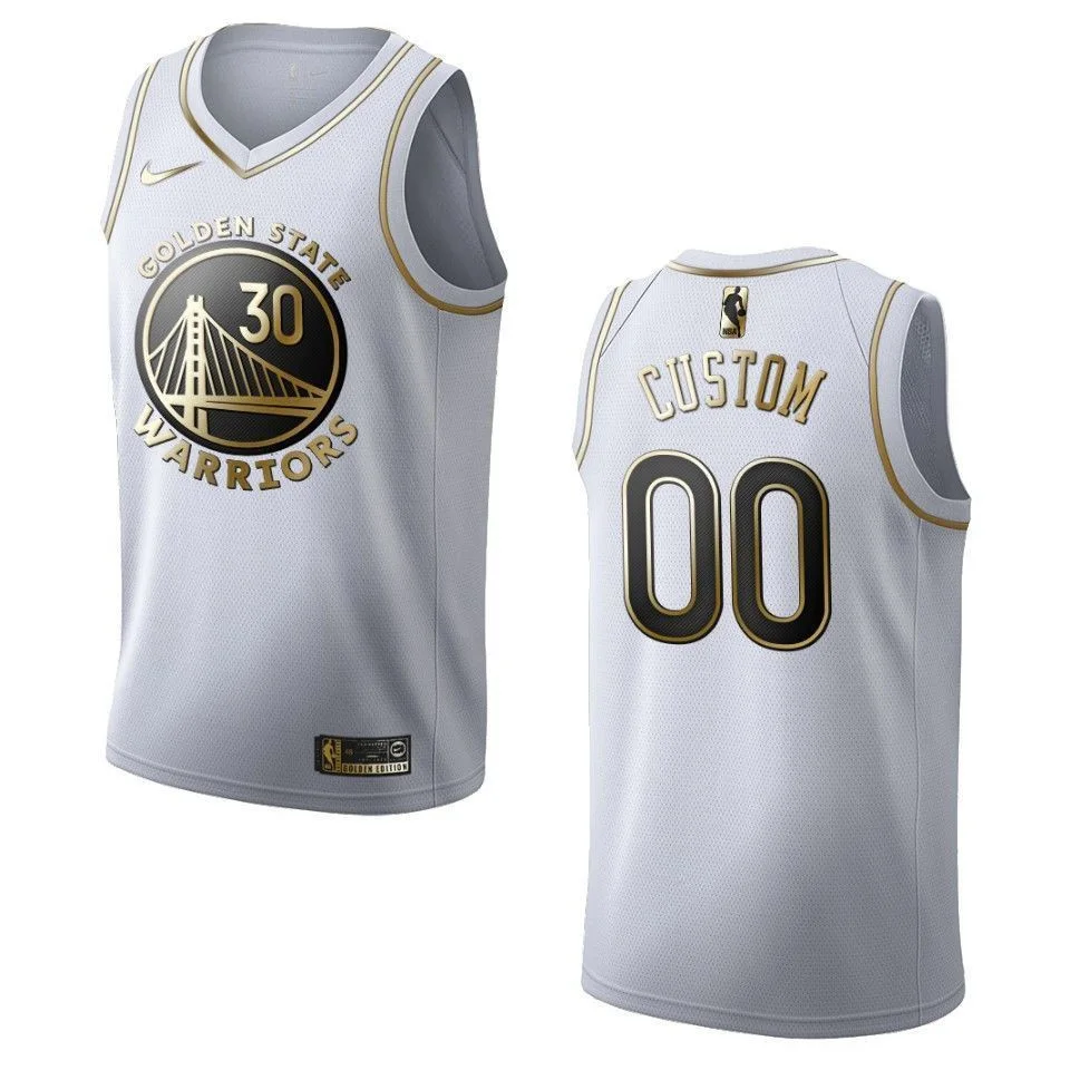 Men's Golden State Warriors #00 Custom Golden Edition Jersey - White , Basketball Jersey -