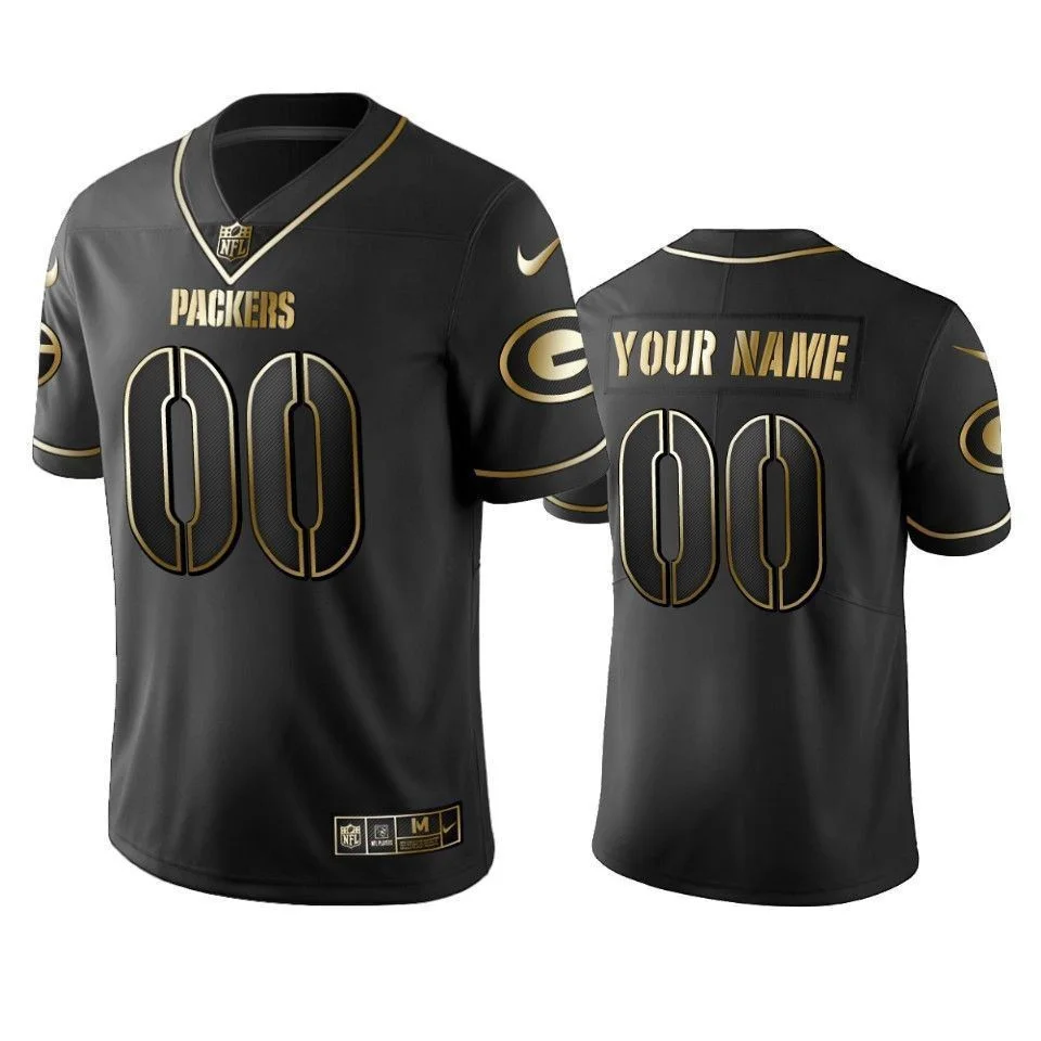 Men's 2019 Green Bay Packers Custom Black Golden Edition Vapor Untouchable Limited Jersey -