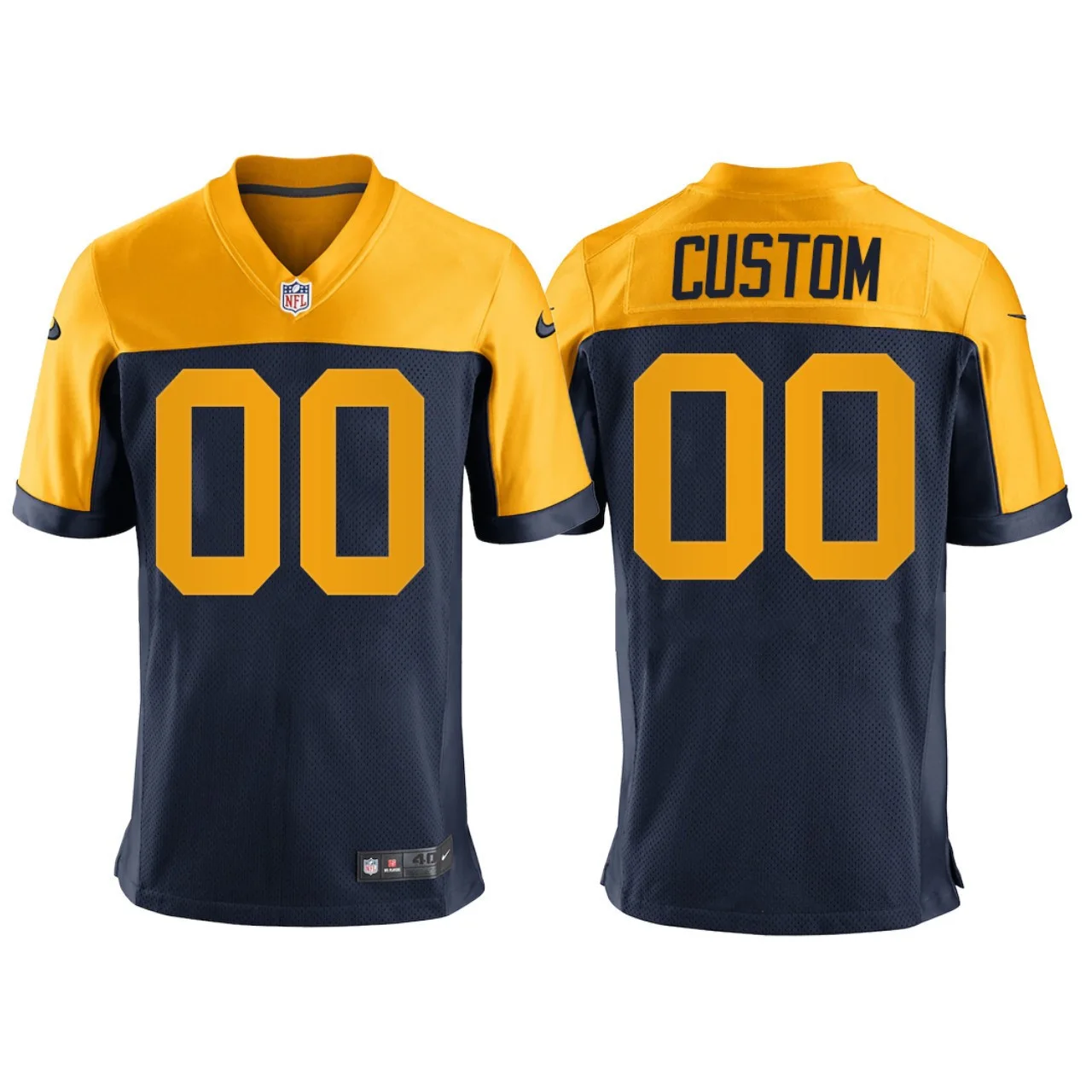 Men's Green Bay Packers #00 Custom 2021 New Throwback Jersey - Navy -