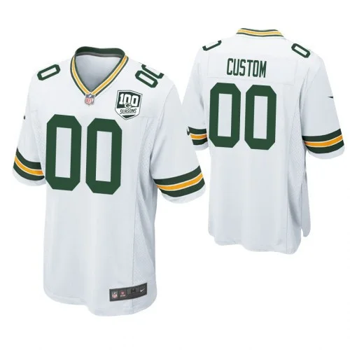 Men's Green Bay Packers 100th Anniversary Game White Customized Jersey -