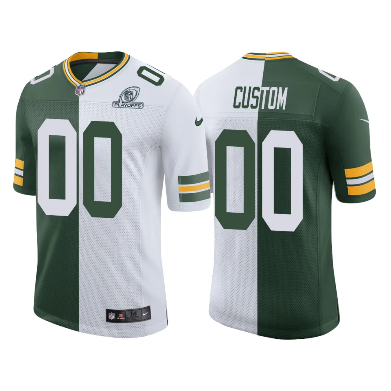Men's Green Bay Packers Custom 2020 Playoffs Split Classic Limited Jersey - Green White -