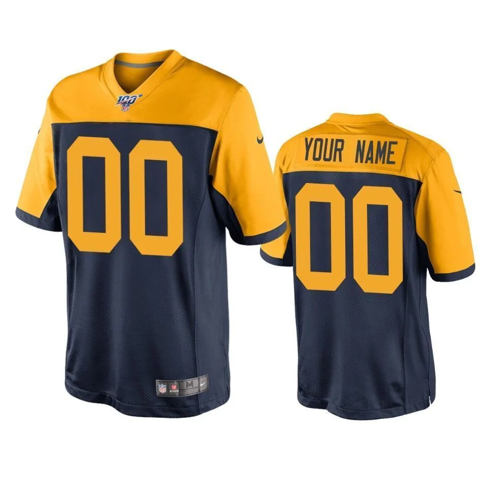 Men's Green Bay Packers Custom Navy 100th Season Throwback Jersey -