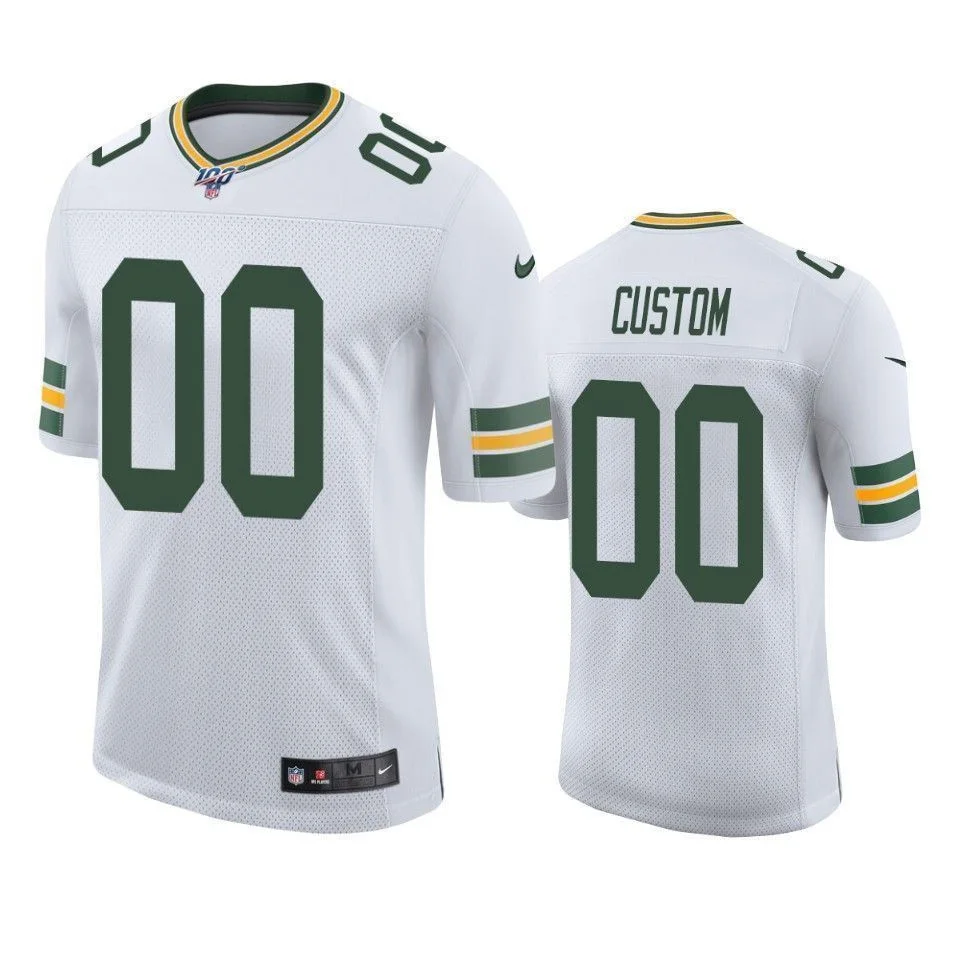 Men's Green Bay Packers Custom White 100th Season Vapor Limited Jersey -