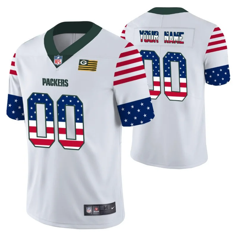 Men's Green Bay Packers Custom White Independence Day Vapor Limited Jersey -