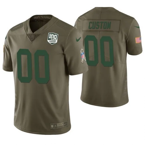 Men's Green Bay Packers Olive 100th Anniversary Salute to Service Customized Jersey -