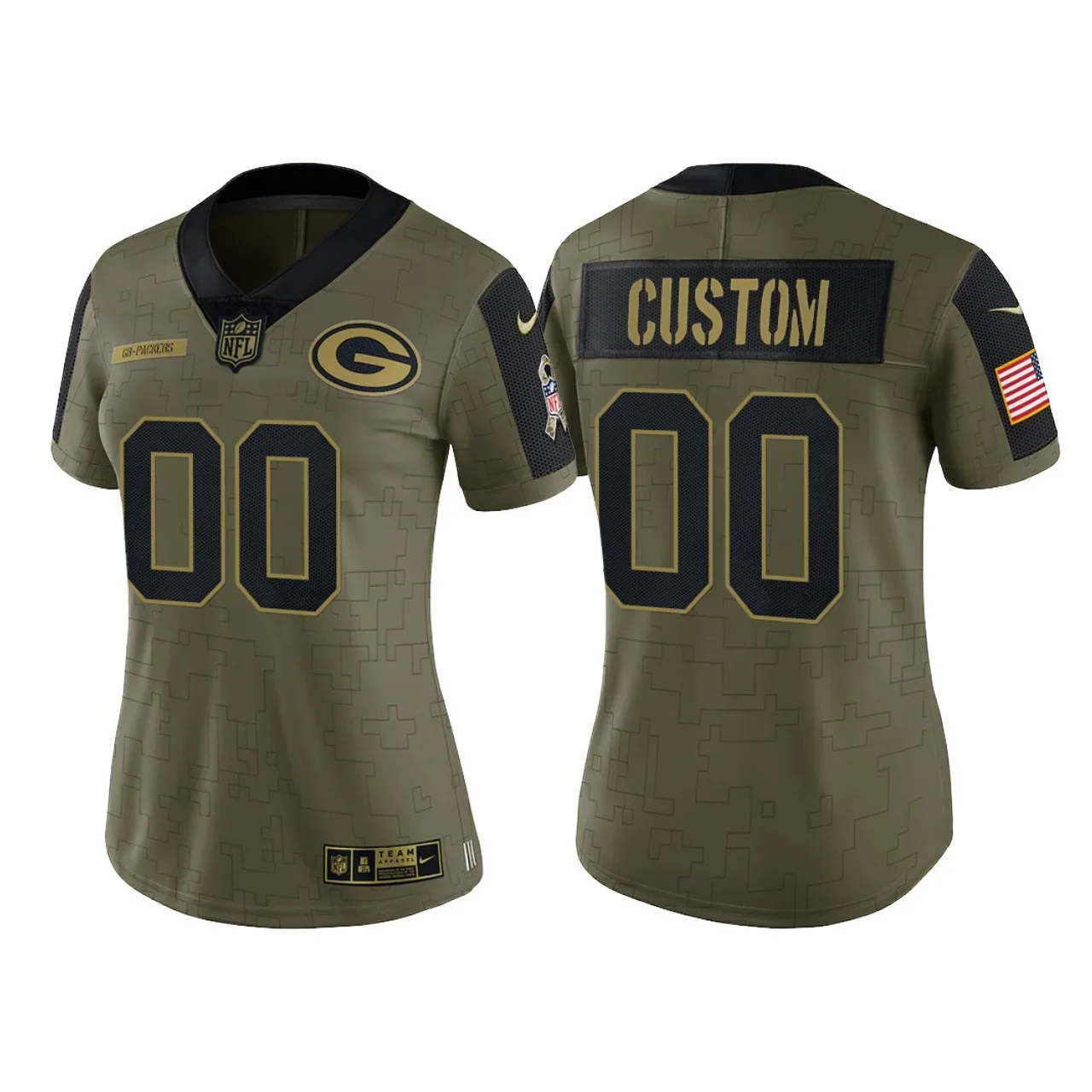 Woman's Custom Green Bay Packers Olive 2021 Salute To Service Limited Jersey -