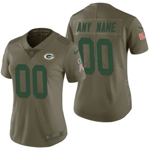 Woman's Green Bay Packers Olive 2017 Salute to Service Limited Customized Jersey -