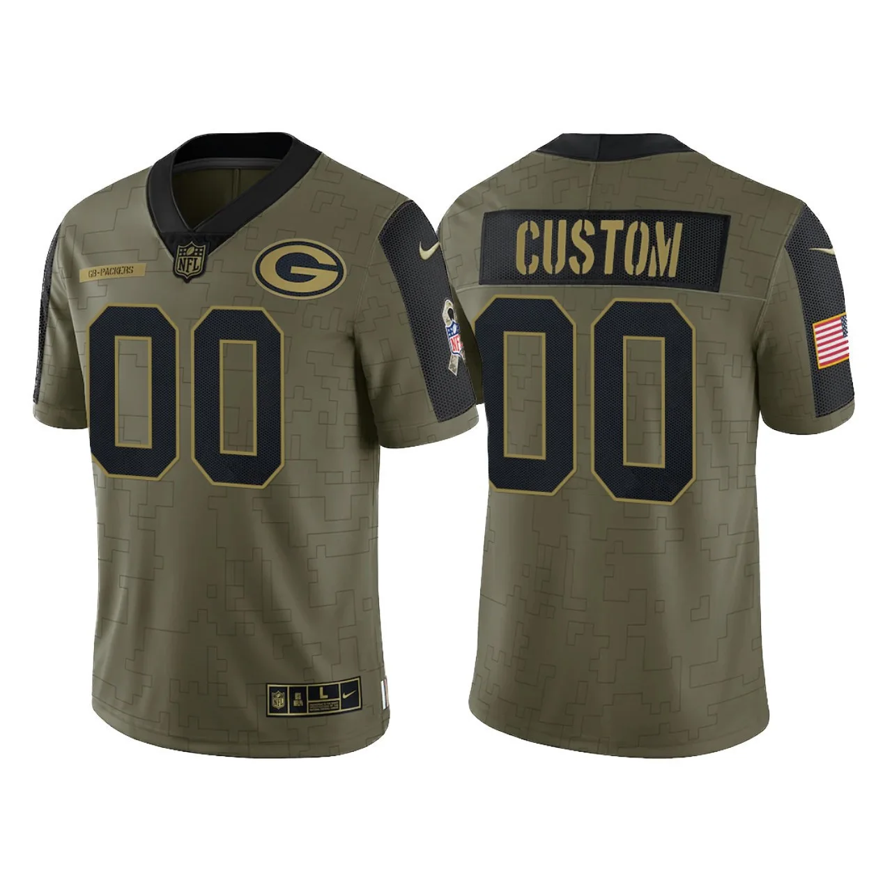 Youth's Custom Green Bay Packers 2021 Salute To Service Limited Jersey - Olive -