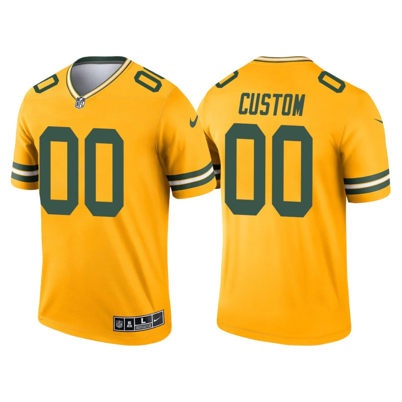 Youth's Green Bay Packers #00 Custom 2021 Inverted Legend Jersey - Gold -
