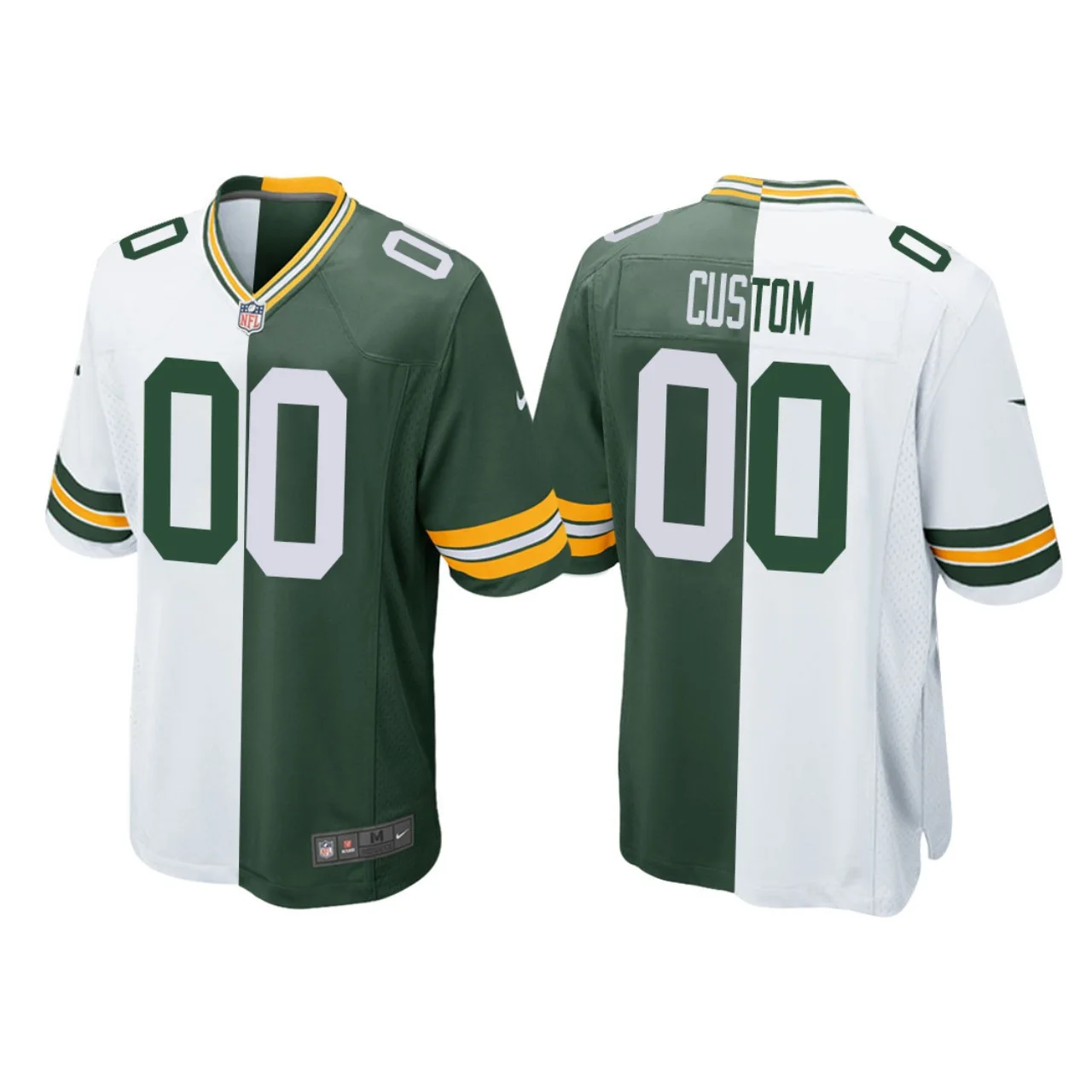 Youth's Green Bay Packers Custom Split Two Tone Game Jersey - Green White -