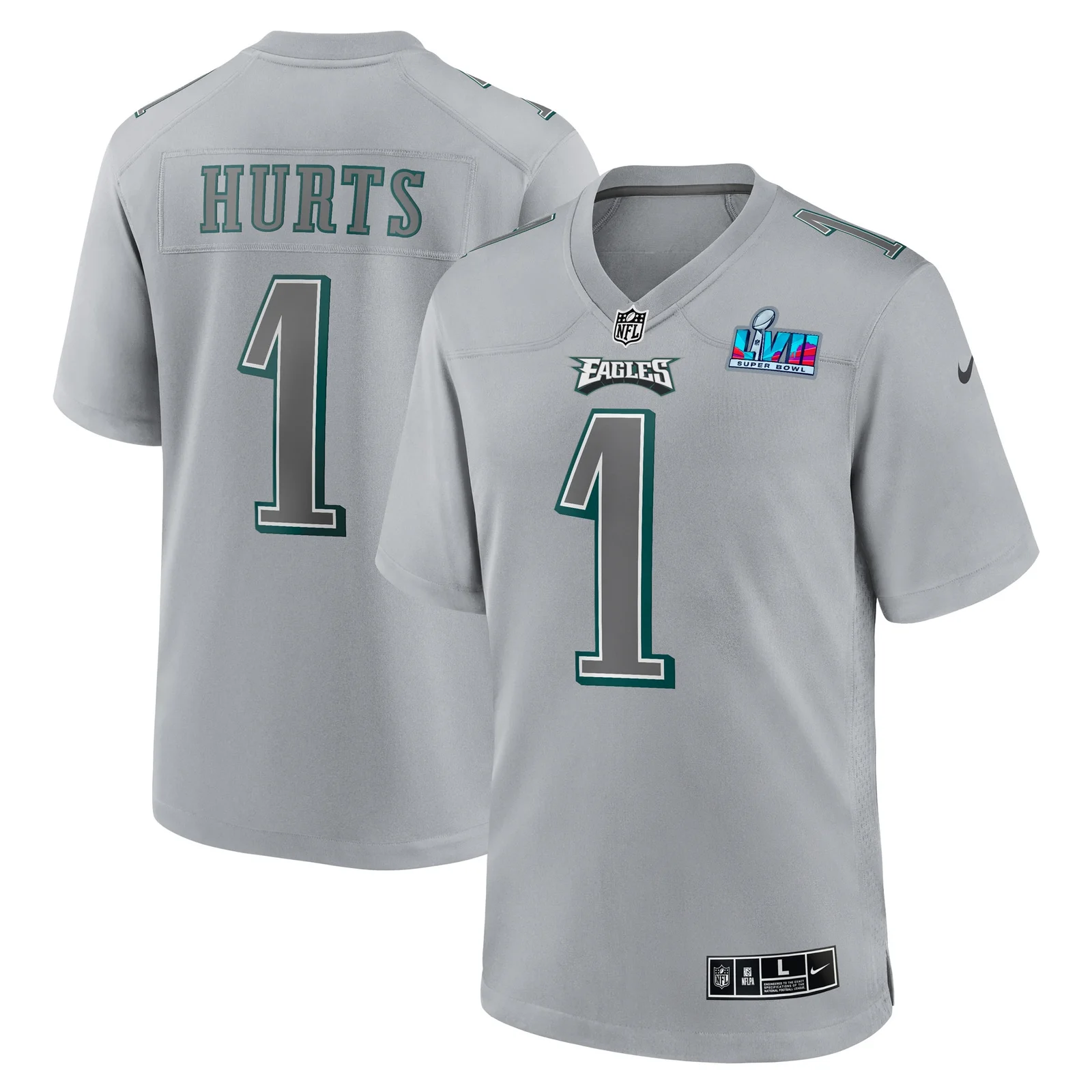 Men's Jalen Hurts Philadelphia Eagles Super Bowl LVII Patch Atmosphere Fashion Game Jersey - Gray -