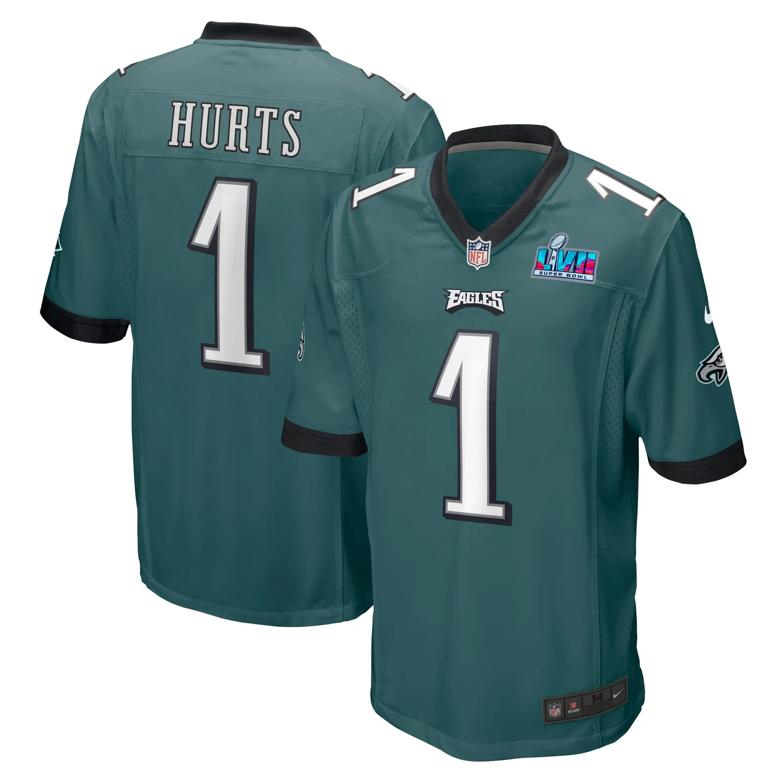 Men's Jalen Hurts Philadelphia Eagles Super Bowl LVII Patch Game Jersey - Midnight Green -