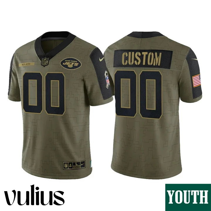 Jets Jersey Custom, Olive Youth's Jersey, 2021 Salute To Service Limited Jersey -