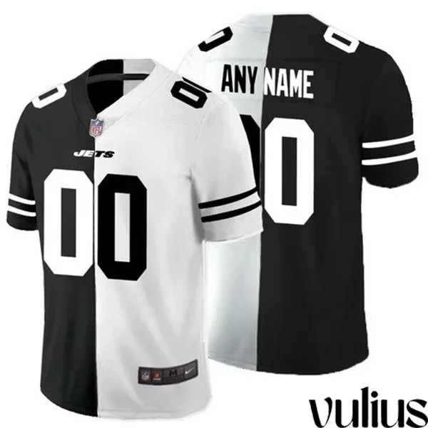 Jets Jersey Custom, White Black Men's Jersey, Split Limited Stitched Jersey -
