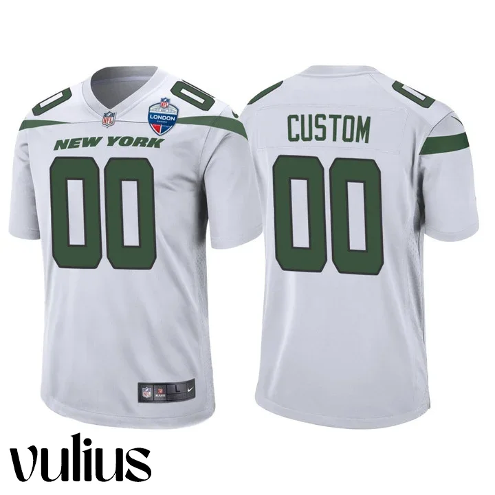 Jets Jersey Custom, White Men's Jersey, 2021 London Games Patch Game Jersey -
