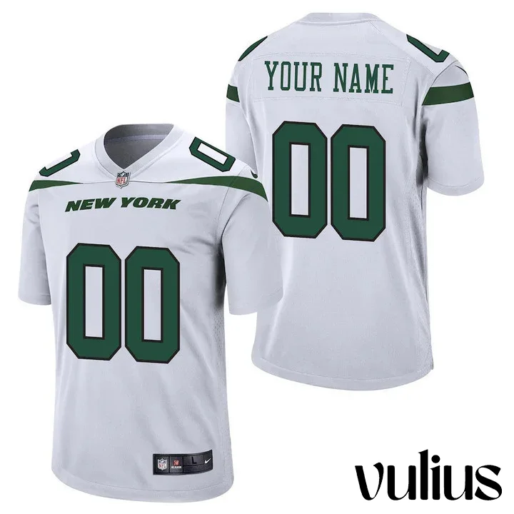 Jets Jersey Custom, White Men's Jersey, Game Road Jersey -