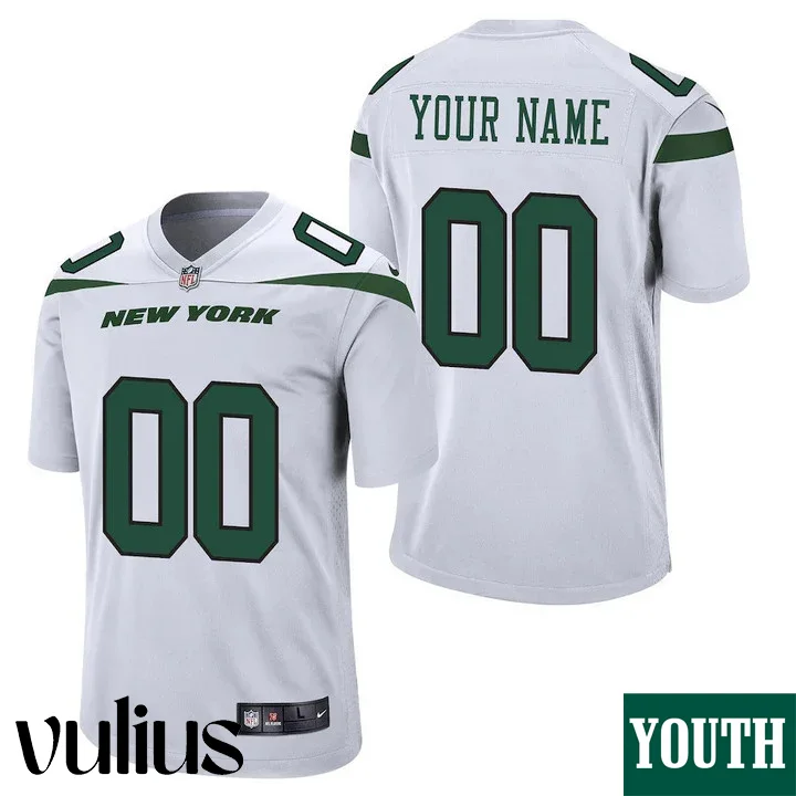 Jets Jersey Custom, White Youth's Jersey, Game Road Jersey -