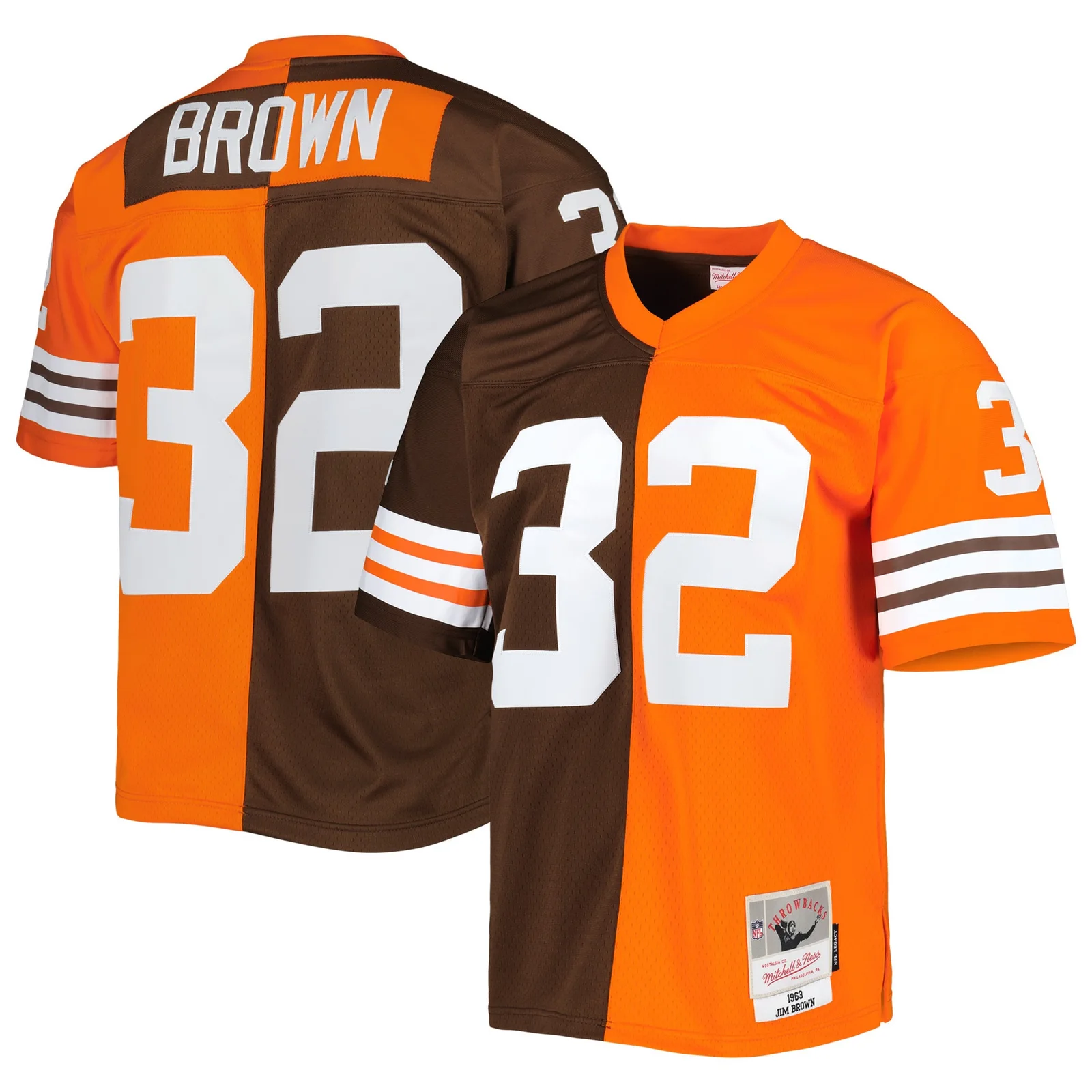 Men'sJim Brown Cleveland Browns Mitchell &amp; Ness 1963 Split Legacy  Jersey - Orange/Brown