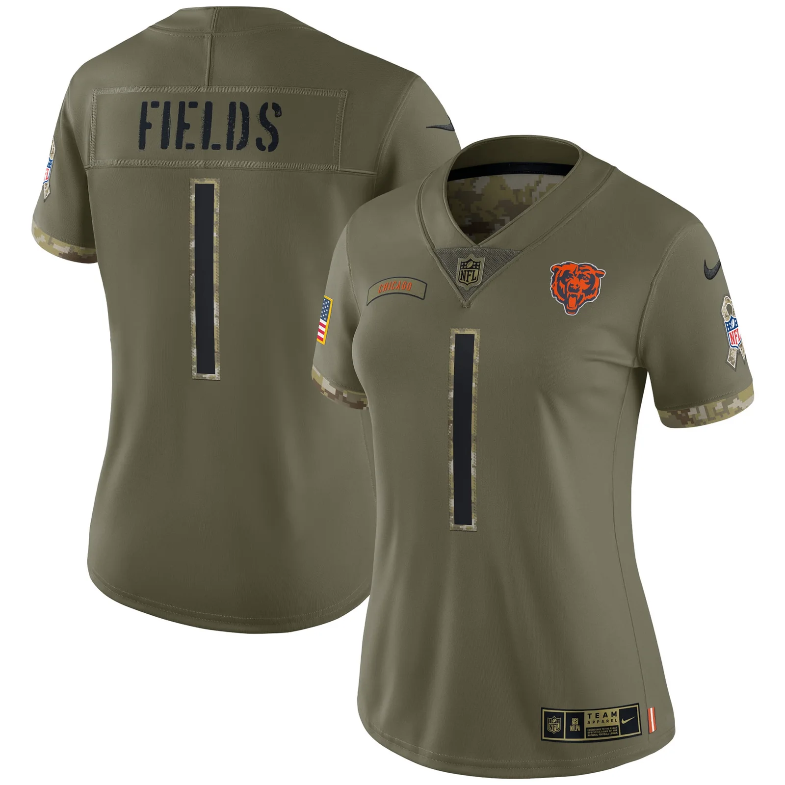 Justin Fields Chicago Bears Woman's 2022 Salute To Service Limited Jersey - Olive -