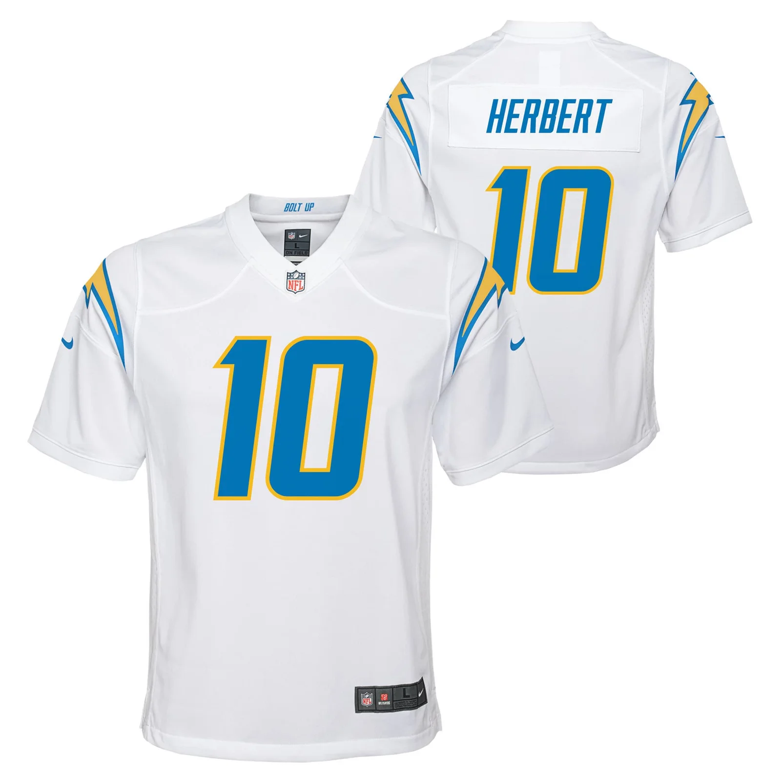 Justin Herbert Los Angeles Chargers Youth Team Game Jersey - White -