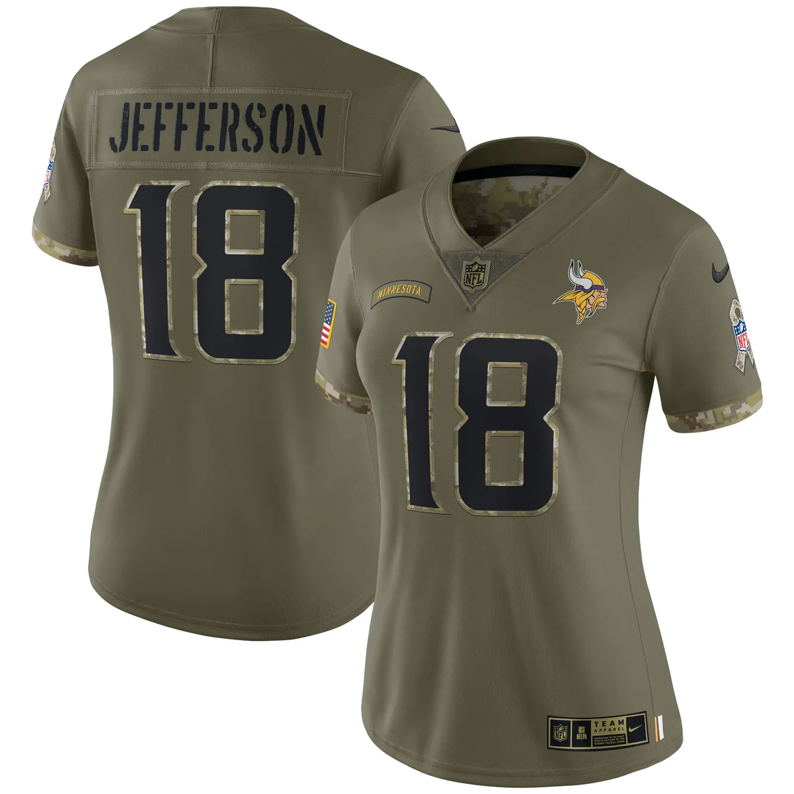 Justin Jefferson Minnesota Vikings Woman's 2022 Salute To Service Limited Jersey - Olive -