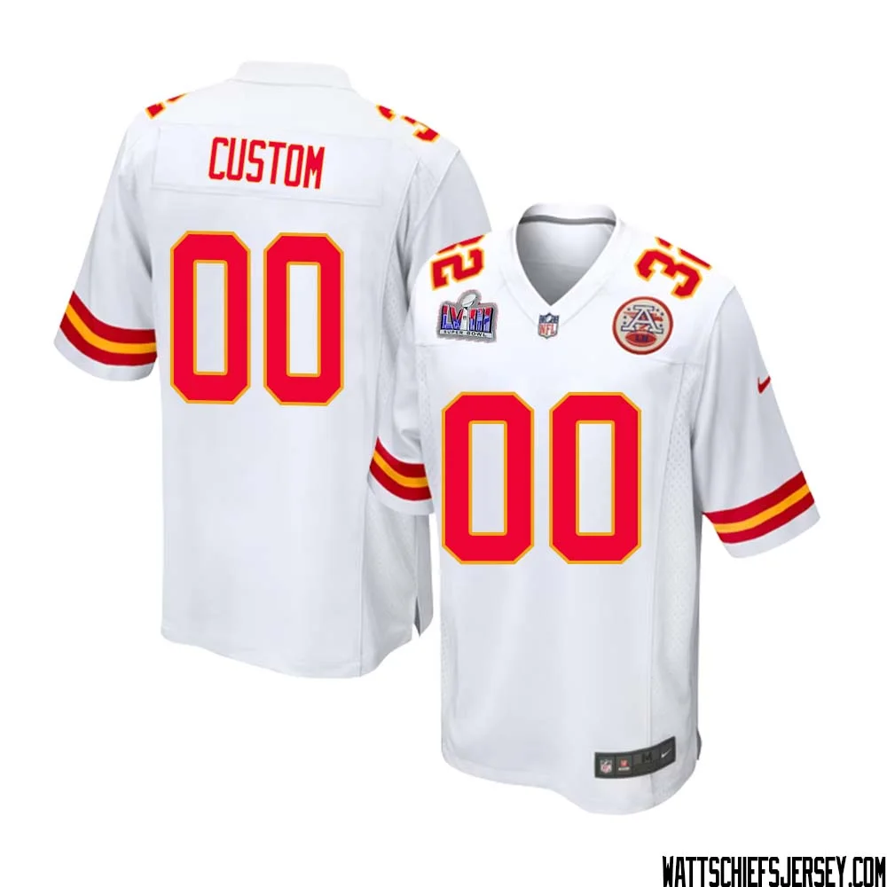 Custom Kanas City Chiefs Super Bowl LVIII Away Game Jersey for Men - White -