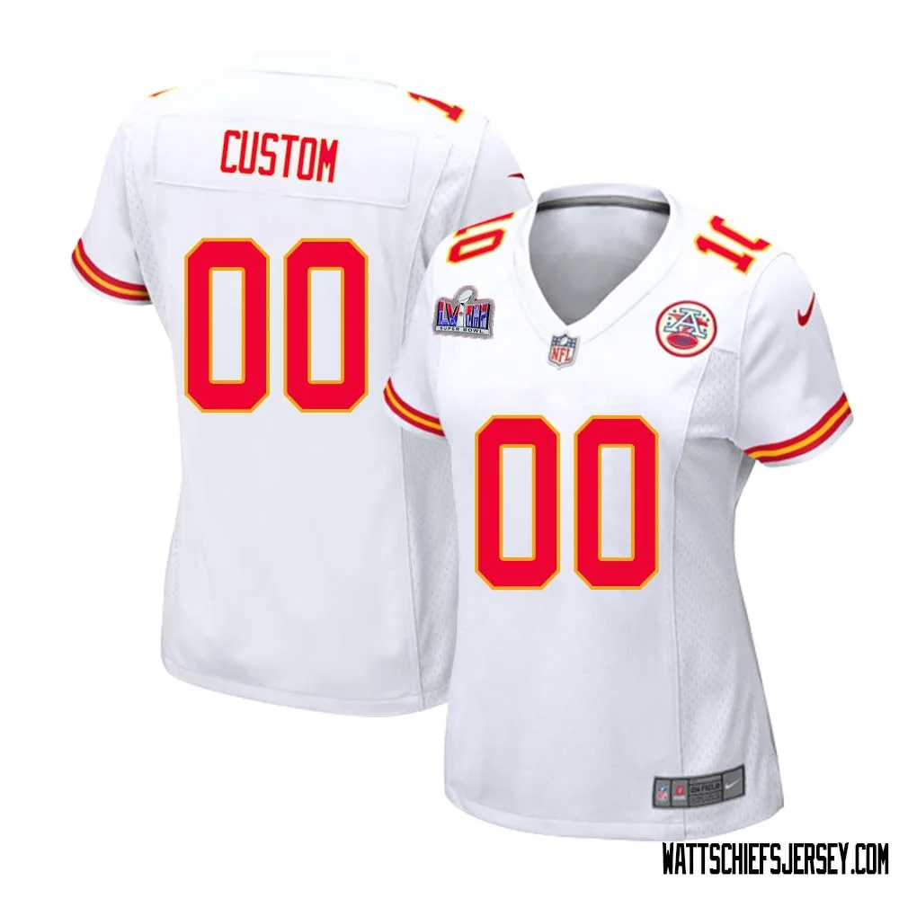 Custom Kanas City Chiefs Super Bowl LVIII Away Game Jersey for Woman - White -