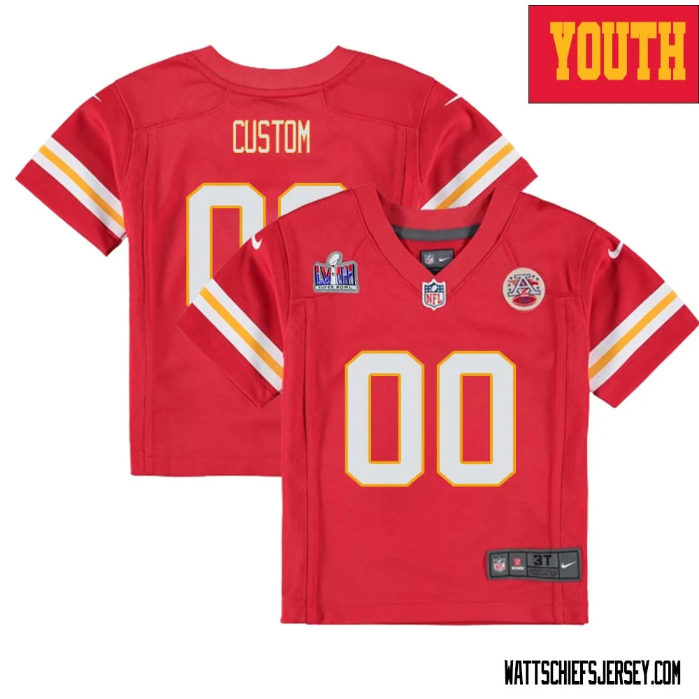 Custom Kanas City Chiefs Super Bowl LVIII Home Game Jersey for Youth - Red -